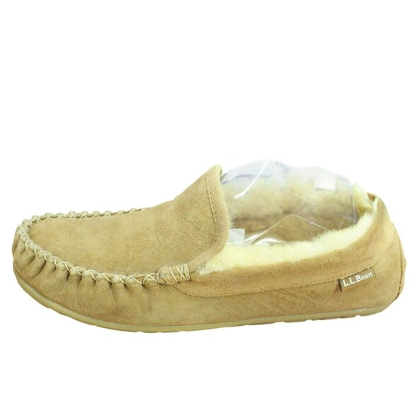 LL Bean Brown Suede Wicked Good Shearling Lined Venetian Slippers Size 10 M - Picture 1 of 9